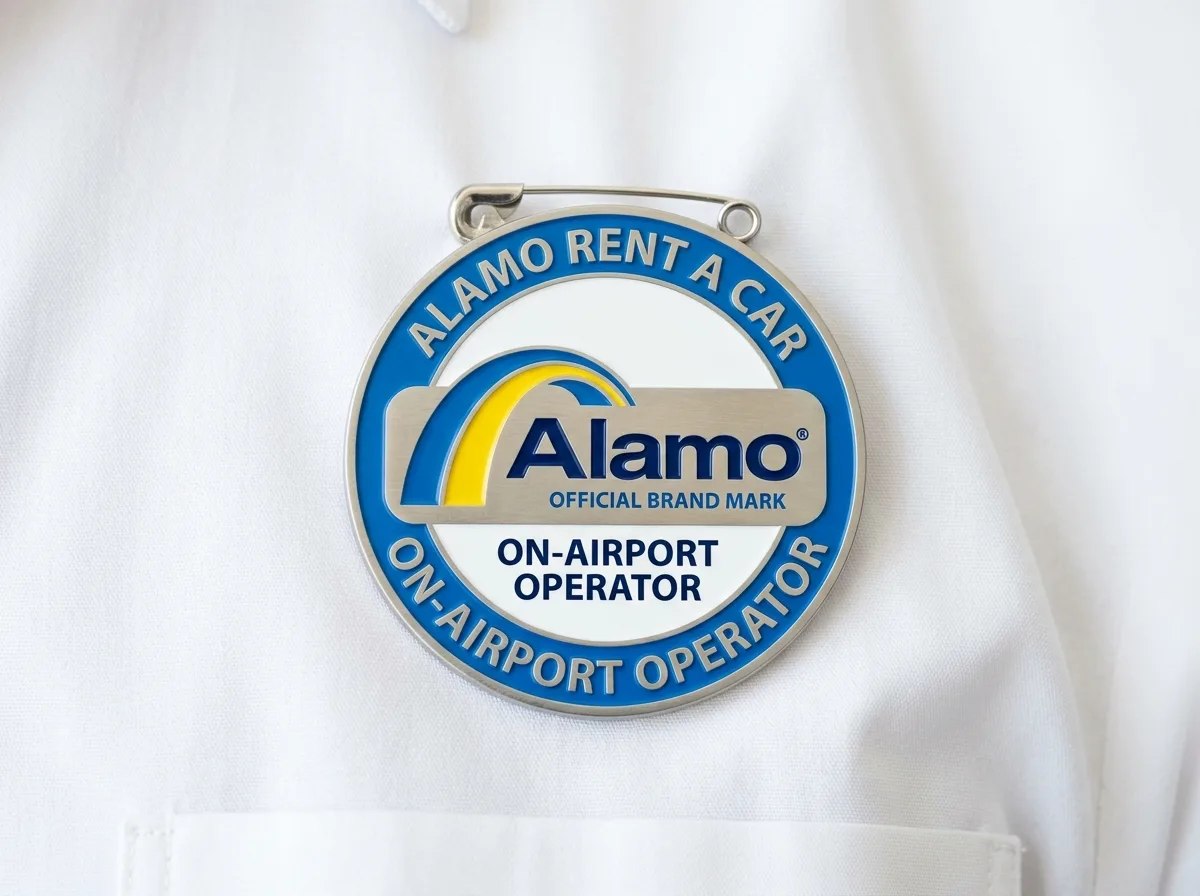 Alamo car rental logo, official brand mark, white background, on-airport operator badge